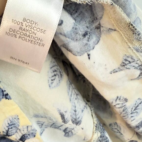 J Jill Women Petite Small Blouse Blue Cream Peasant Cottage Top Drop Waist Boho - Picture 5 of 5